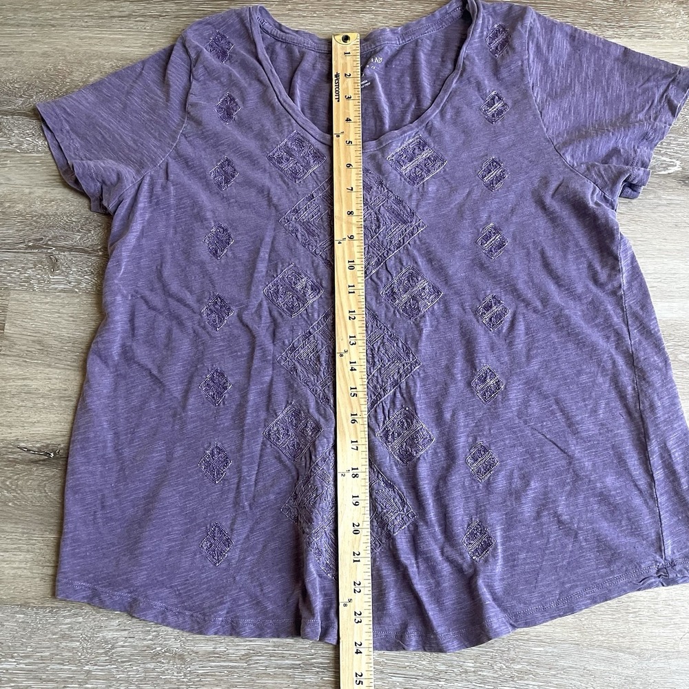 Lucky Brand Women's Slub Knit Tee Shirt 1X 1G Purple Embroidered Short Sleeve - Picture 3 of 8